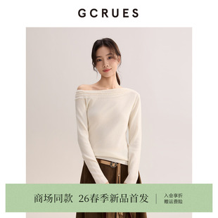 女春季 GCRUES商场同款 时尚 蕾丝一字领针织衫 G02C04A3472 打底上衣