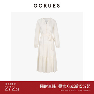 GCRUES商场同款简约绑带气质收腰连衣裙女春秋季 G07Q08A1662