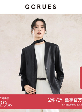 GCRUES商场同款pu皮西装外套女秋季时尚复古西服上衣 G08Q05A2062