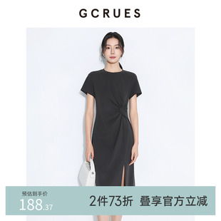 GCRUES商场同款扭结显瘦连衣裙女夏季新款黑色赫本风 G04X08A0962