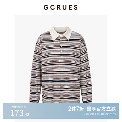 GCRUES复古撞色条纹polo衫女秋