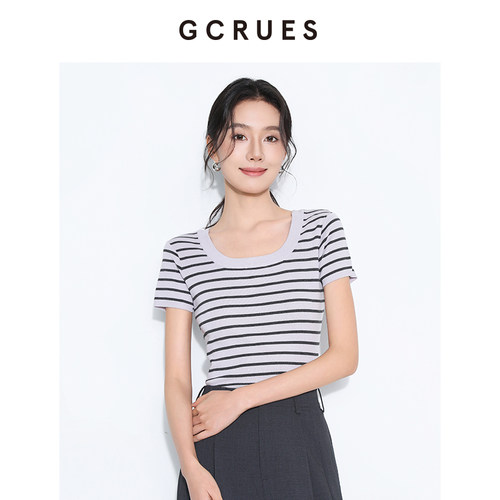 GCRUES撞色条纹针织短袖女夏