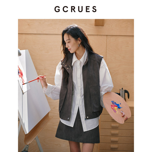 GCRUES休闲工装麂皮无袖马甲女春