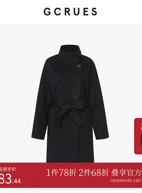GCRUES商场同款廓形双面呢大衣女黑色冬新款呢子外套 G09D12A0452