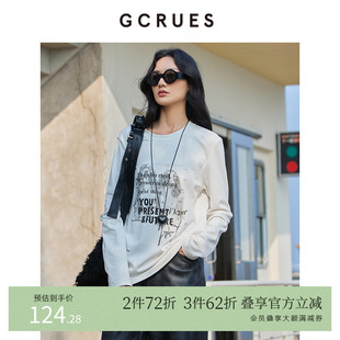 GCRUES商场同款 白色宽松长袖 T恤女 G11D03A0252 简约百搭春秋新款