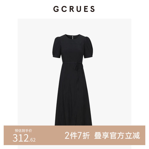 GCRUES黑色连衣裙女短袖夏季百搭
