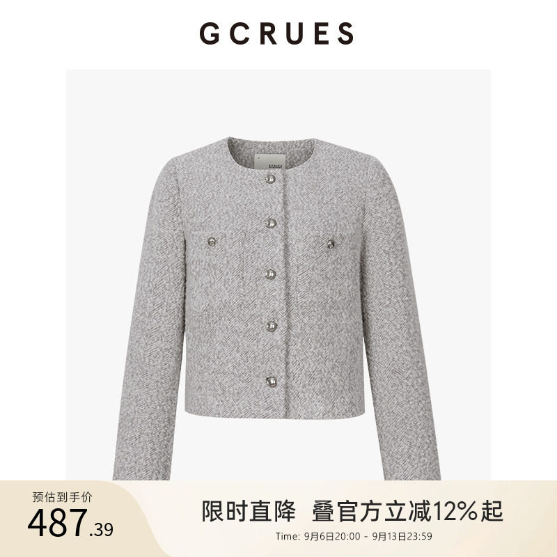 GCRUES韩版毛呢小香风外套图片