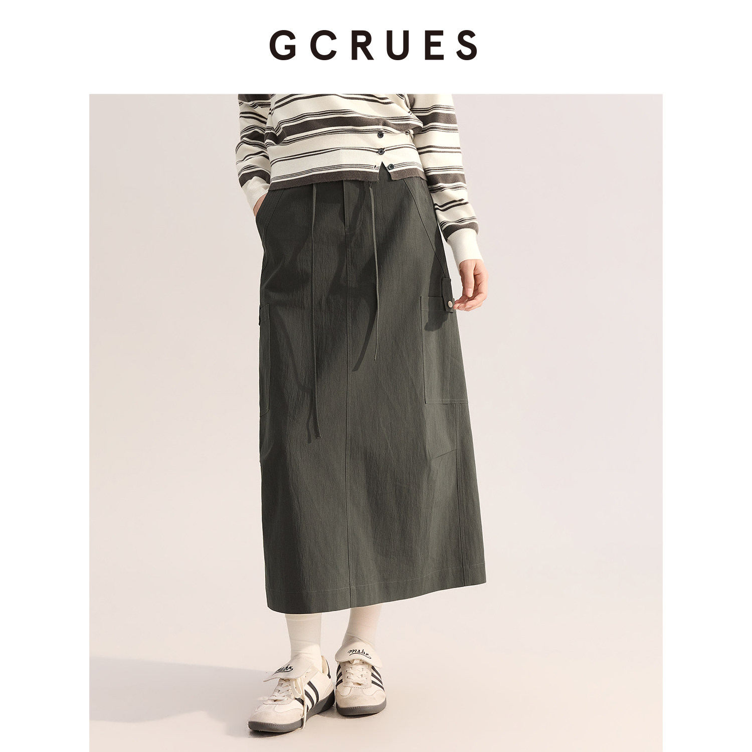 GCRUES商场同款休闲工装半身裙女春季通勤百搭长裙子G02C07A1372