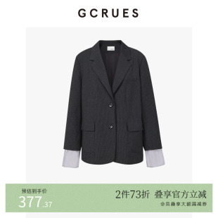 GCRUES商场同款 外套女秋韩版 气质通勤 G07Q05A0962 设计感条纹西装