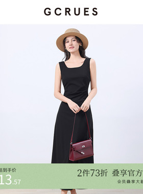 GCRUES商场同款方领气质背心连衣裙女夏收腰黑色裙子 G02C08A1262