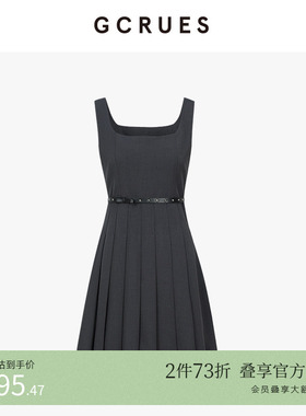 GCRUES商场同款吊带黑色连衣裙女春夏气质收腰百褶裙 G02C08A0862