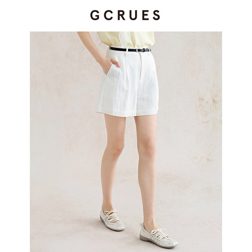 GCRUES白色亚麻工装短裤女夏季