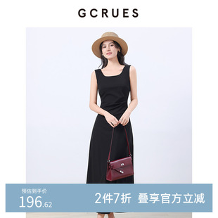 GCRUES商场同款方领气质背心连衣裙女夏收腰黑色裙子 G02C08A1262