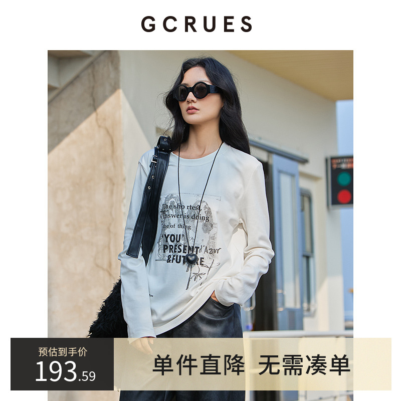 GCRUES圆领百搭印花长T恤