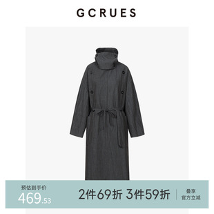 GCRUES商场同款廓形连帽风衣女中长款早秋新款 G08Q00752