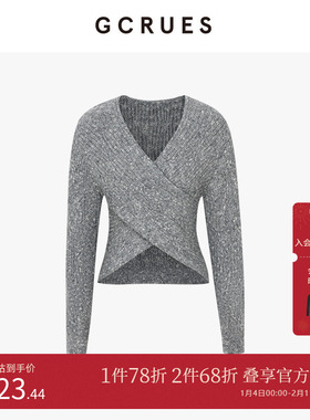 GCRUES商场同款交叉v领毛衣女秋设计感小众修身上衣 G08Q04A0252