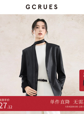 GCRUES商场同款pu皮西装外套女秋季时尚复古西服上衣 G08Q05A2062