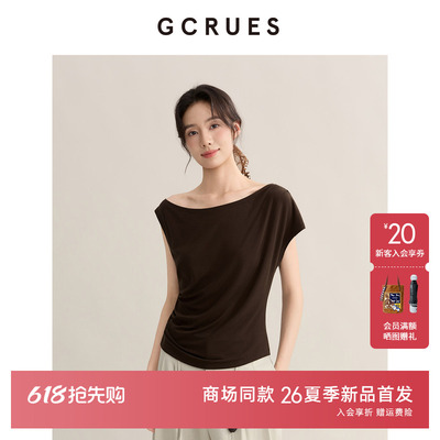 GCRUES斜肩不规则短袖t恤女夏季