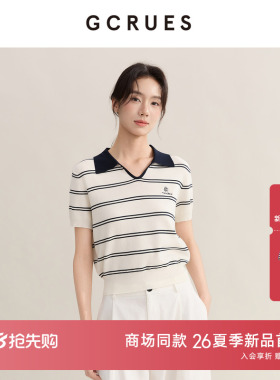 GCRUES杰可丝polo领条纹短袖T恤女夏季百搭针织上衣G03X04A0472