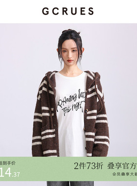 GCRUES商场同款连帽针织开衫女秋冬慵懒显瘦毛衣外套 G09D04A1352