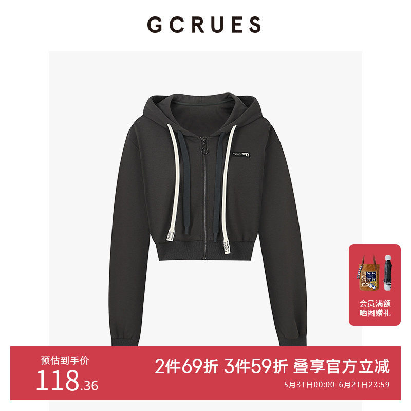 GCRUES商场同款秋季新款韩版宽松短款连帽卫衣外套 G08Q05A2242C