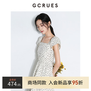 100%棉 GCRUES商场同款 波点连衣裙女夏季 法式 G04X08A1862 方领飞袖