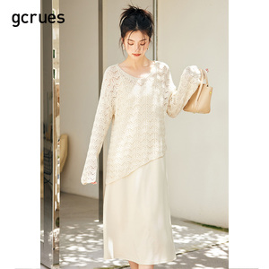 gcrues吊带连衣裙女针织衫外搭秋季两件套2023新款多巴胺穿搭毛衣