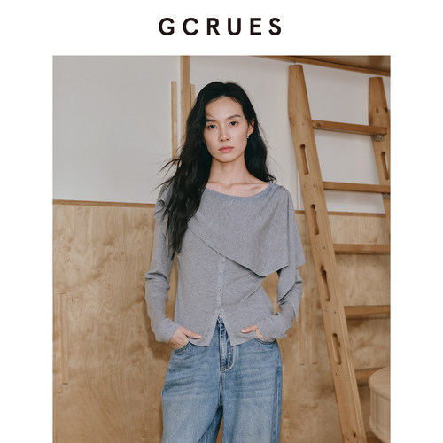 GCRUES灰色一字肩内搭上衣女春季