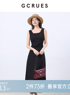 GCRUES商场同款方领气质背心连衣裙女夏收腰黑色裙子 G02C08A1262
