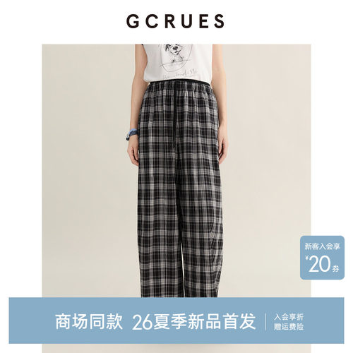 GCRUES格纹阔腿裤女夏季休闲宽松