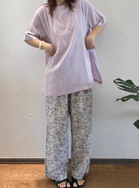 姜川织物 「紫色碎花裤」 小众设计师款全棉印花小碎花长裤