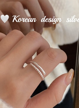 韩国ins风冷淡风S925纯银细版交叉戒指女 小众设计时尚简约食指环