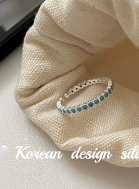 韩国秋冬小众设计银饰  S925纯银绿松石拼接素圈戒指高级感ins风