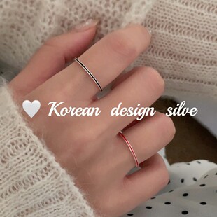 韩版2025年新款简约小众设计 S925纯银红黑滴釉素圈闭口戒指叠戴