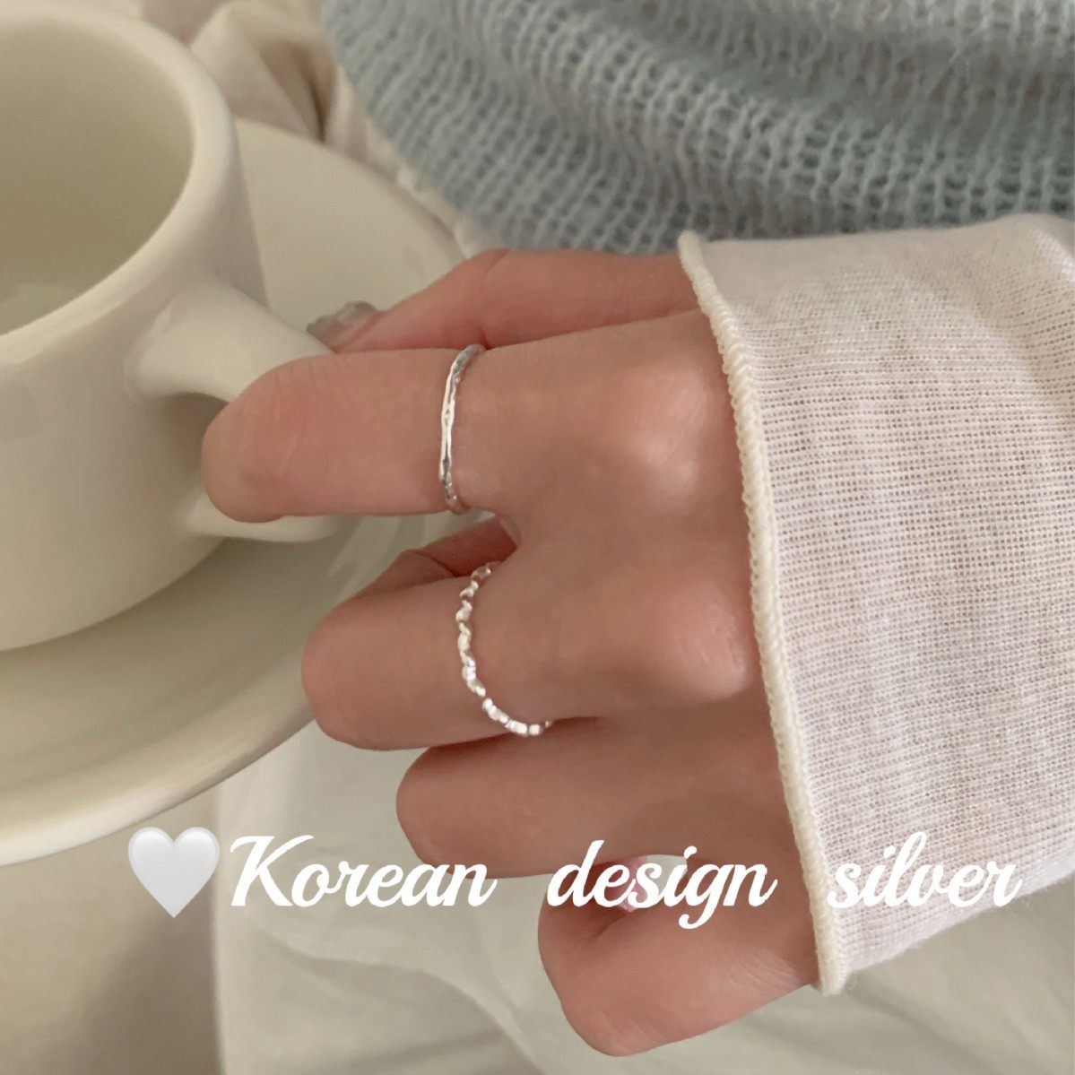 韩国小众设计高级感饰品925纯银 肌理纹细戒 极简风开口指环女ins
