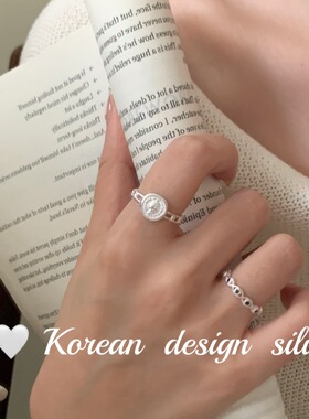 韩国东大门小众银饰品批发 S925纯银女王牌椭圆镂空拼接戒指高级