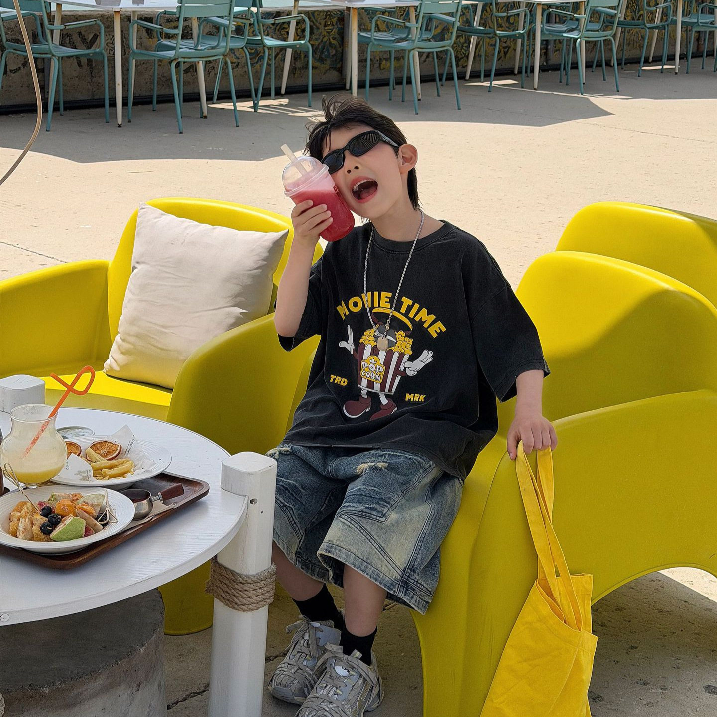 泰如2026夏季新款儿童韩版炒洗卡通印花T恤男童时尚休闲短袖潮