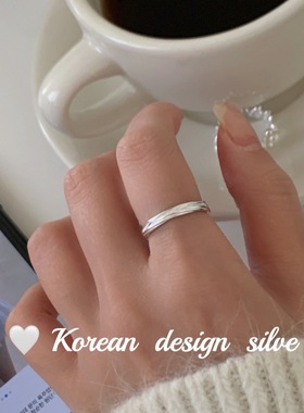 韩国东大门小众银饰 925纯银条纹肌理感素圈戒指高级感简约风叠戴