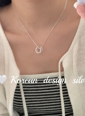 韩国秋冬新款小众饰品 S925纯银简约扭扭双层镂空圈圈项链高级感