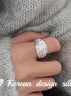韩版ins风简约设计饰品 S925纯银宽版椭圆编织戒指叠戴高级感女款