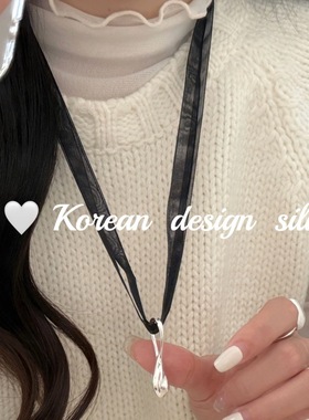 韩版手工设计ins风银饰 S925纯银多层黑纱镂空椭圆项链叠戴高级感