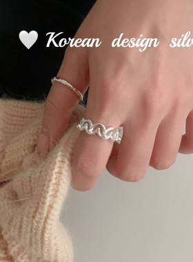 韩版东大门2025年秋冬新款 S925纯银百搭镂空爱心拼接戒指高级ins