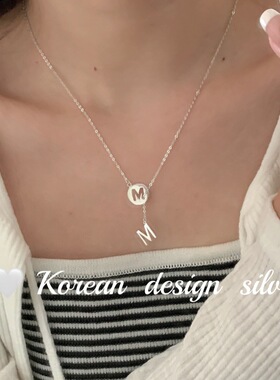 韩国东大门小众设计饰品 S925纯银M字母可调节项链个性简约ins风