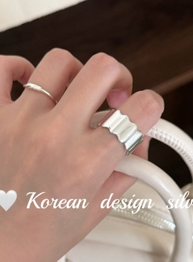 韩国东大门性冷淡风银饰品 S925纯银简约褶皱竖条纹戒指高级感ins