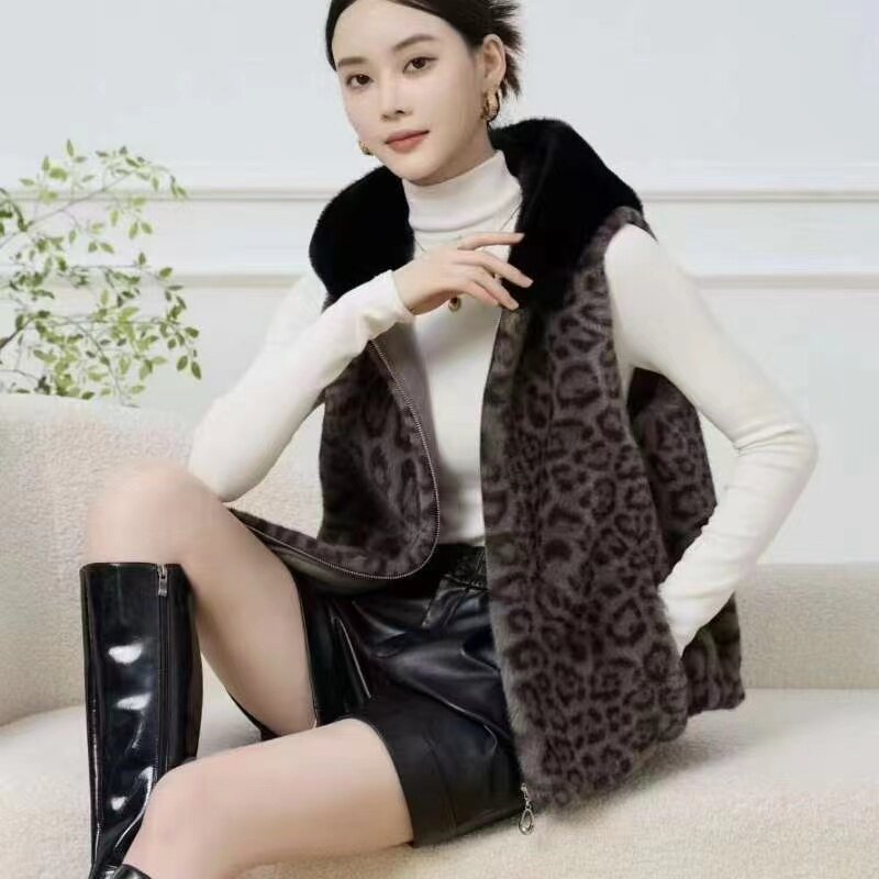 海宁皮草妈妈装仿水貂皮草马甲外套女秋冬中老年宽松加厚皮毛一体