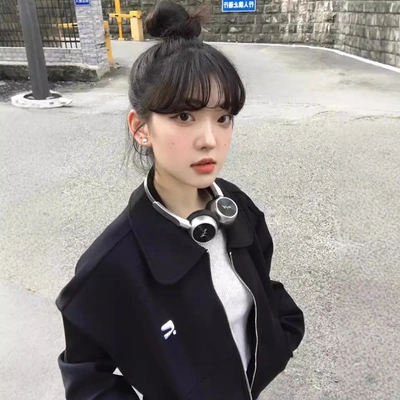 黑色polo领拉链短款卫衣外套女2024春秋季新款美式小个子开衫韩国