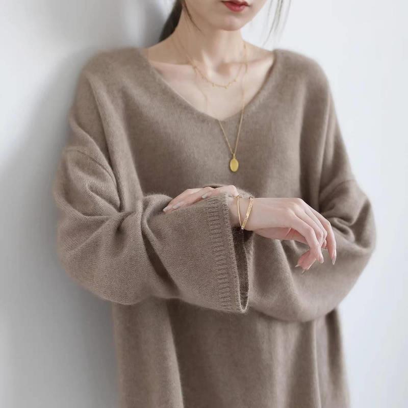 欧货新品软糯纯山羊绒女V领加宽