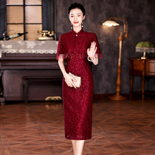 十一高贵旗袍妈妈婚礼连衣裙蕾丝显瘦气质年轻喜婆婆礼服平时可穿