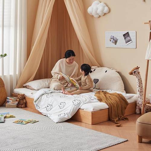 考拉森林实木蒙氏地台床男孩女孩儿童床单人床榻榻米儿童房地板床