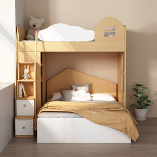 考拉森林 小户型交错上下床北欧高低床多功能储物带衣柜榻榻米床